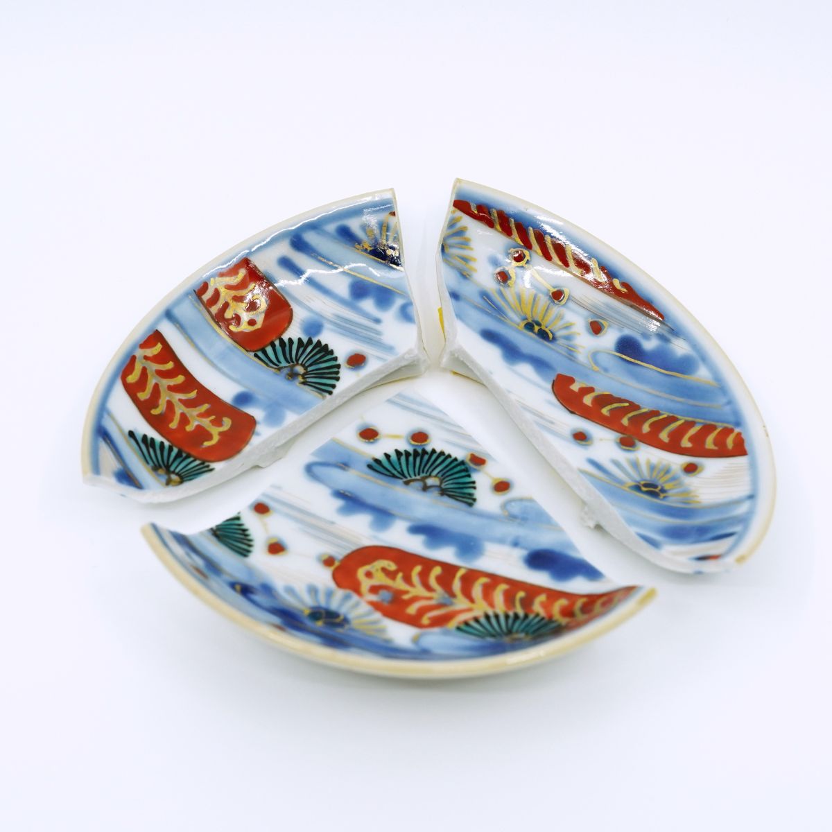 【金継ぎ用】色絵 若松文 小皿(3パーツ)