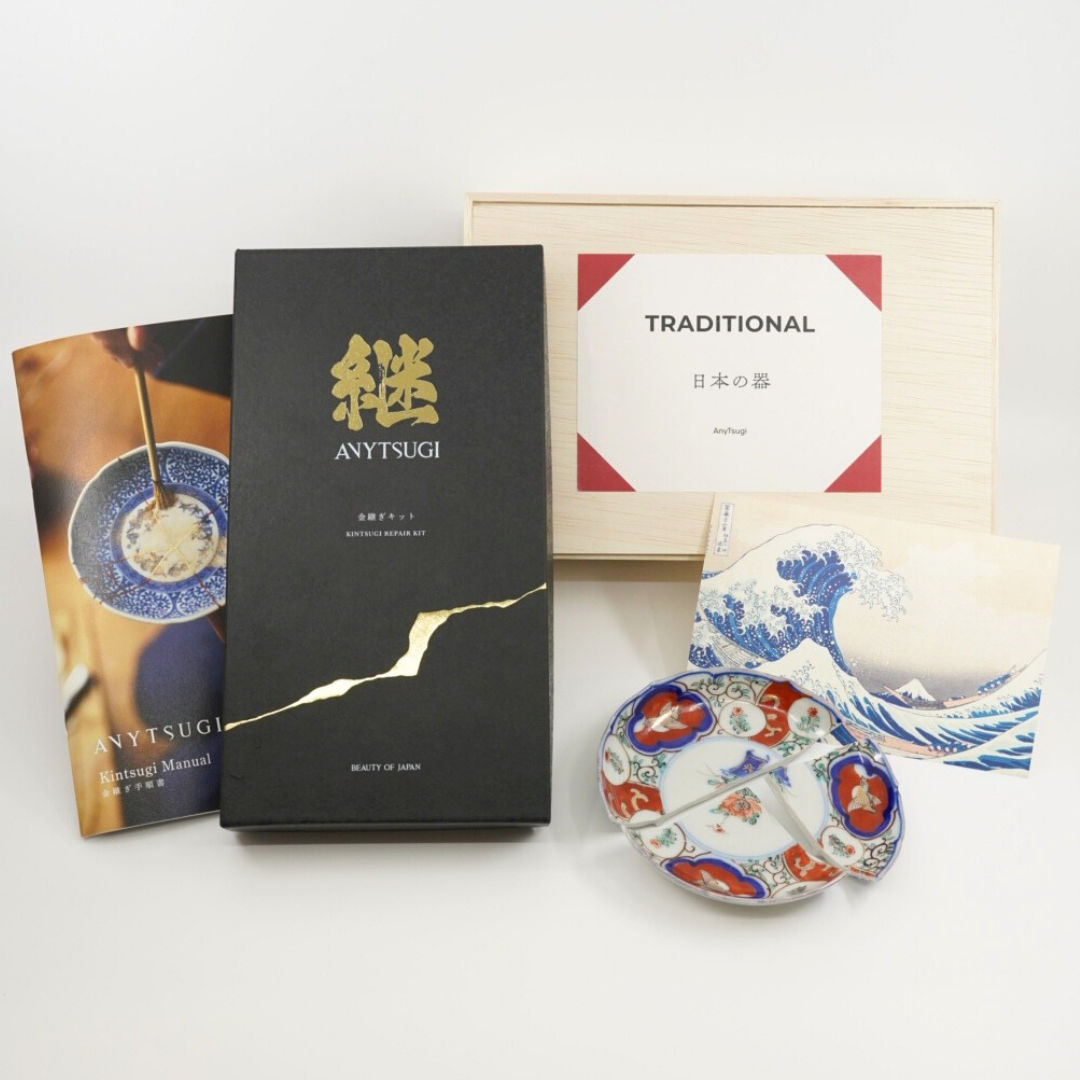 金継ぎキット TRADITIONAL 金0.1g (日本の骨董割れ皿1枚付属)