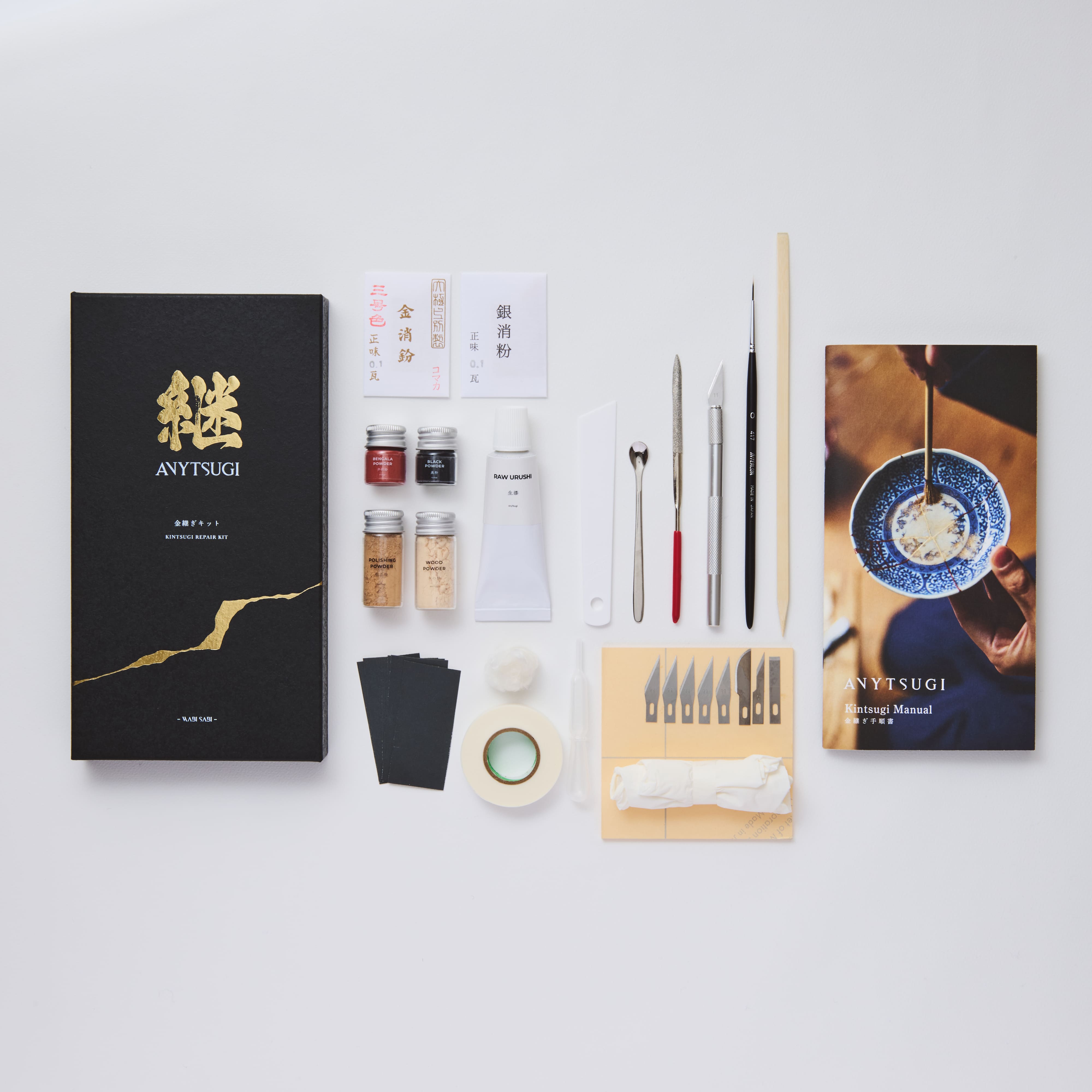 ANYTSUGI] 金継ぎキット 初心者フルセット｜天然漆 金銀各0.1g 食品安全