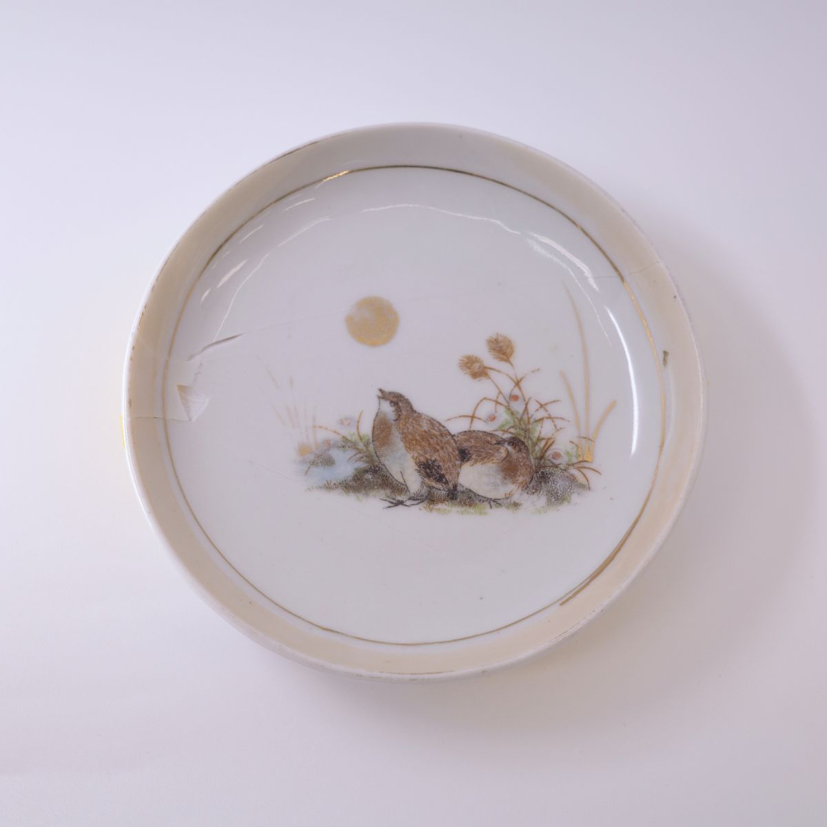 [For Kintsugi] Imari Ware Small Plate – Quail & Full Moon Motif