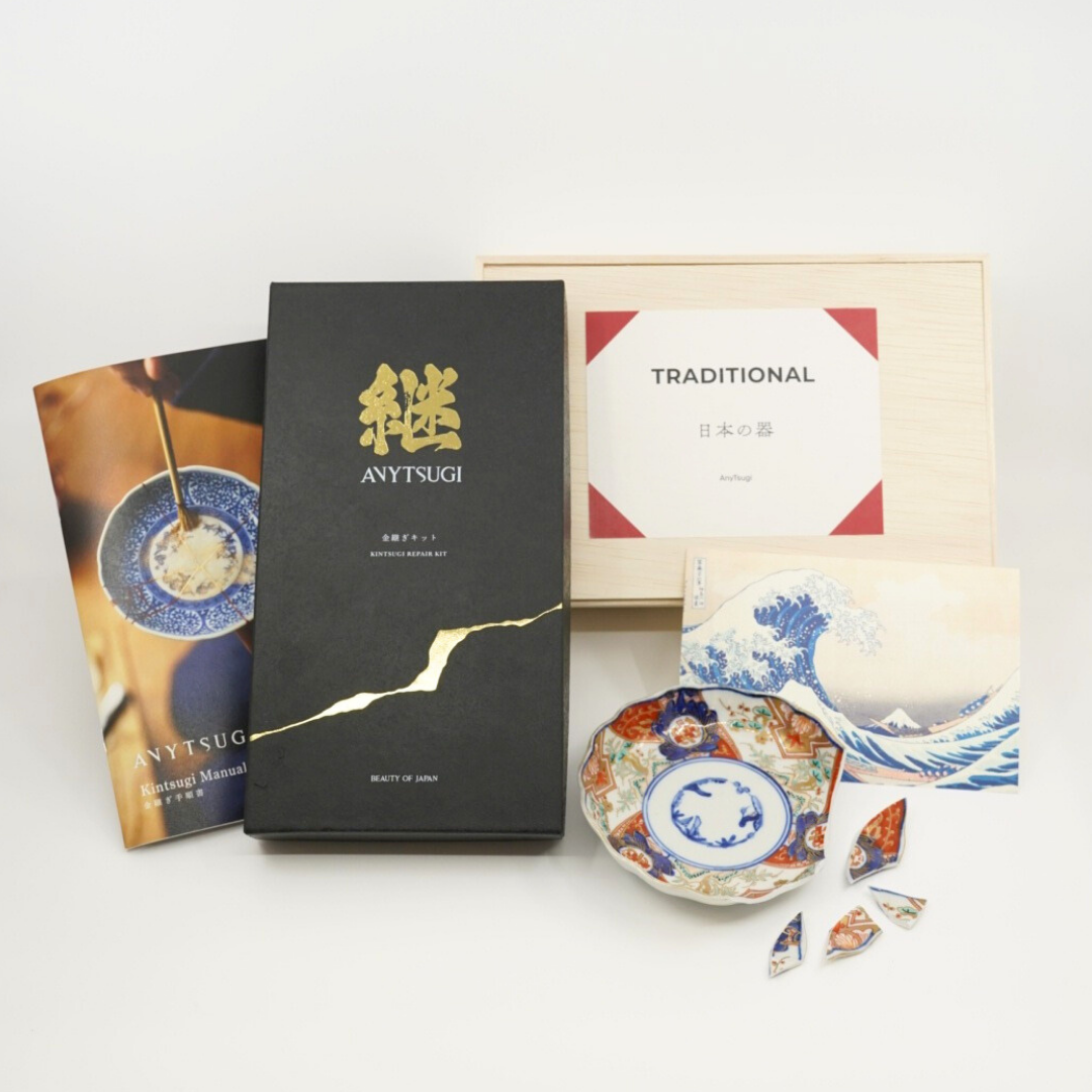 金継ぎキット TRADITIONAL 金0.1g (日本の骨董割れ皿1枚付属)